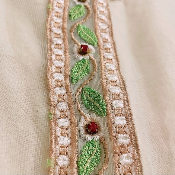 Handmade Embroidered Floral Lace Cotton Midi Dress Medium Large Boho Cottagecore - Picture 5 of 11